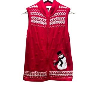 Christopher & Banks Women’s Zip Up Sweater Vest Snowman Appliqué Size Medium